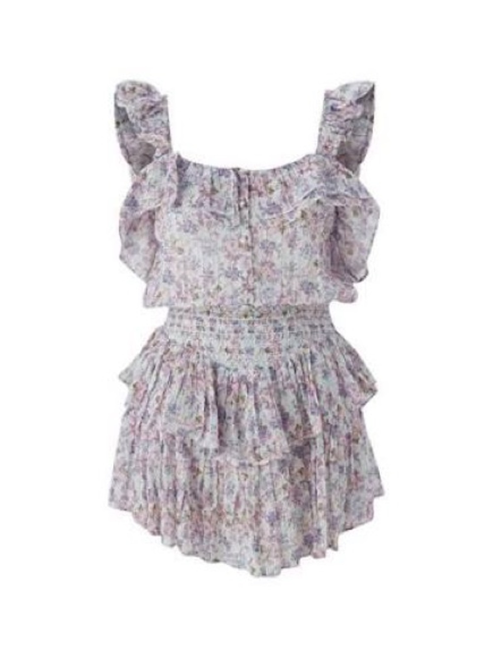 LoveShackFancy Shanely Lavender Floral Ruffle Mini Dress